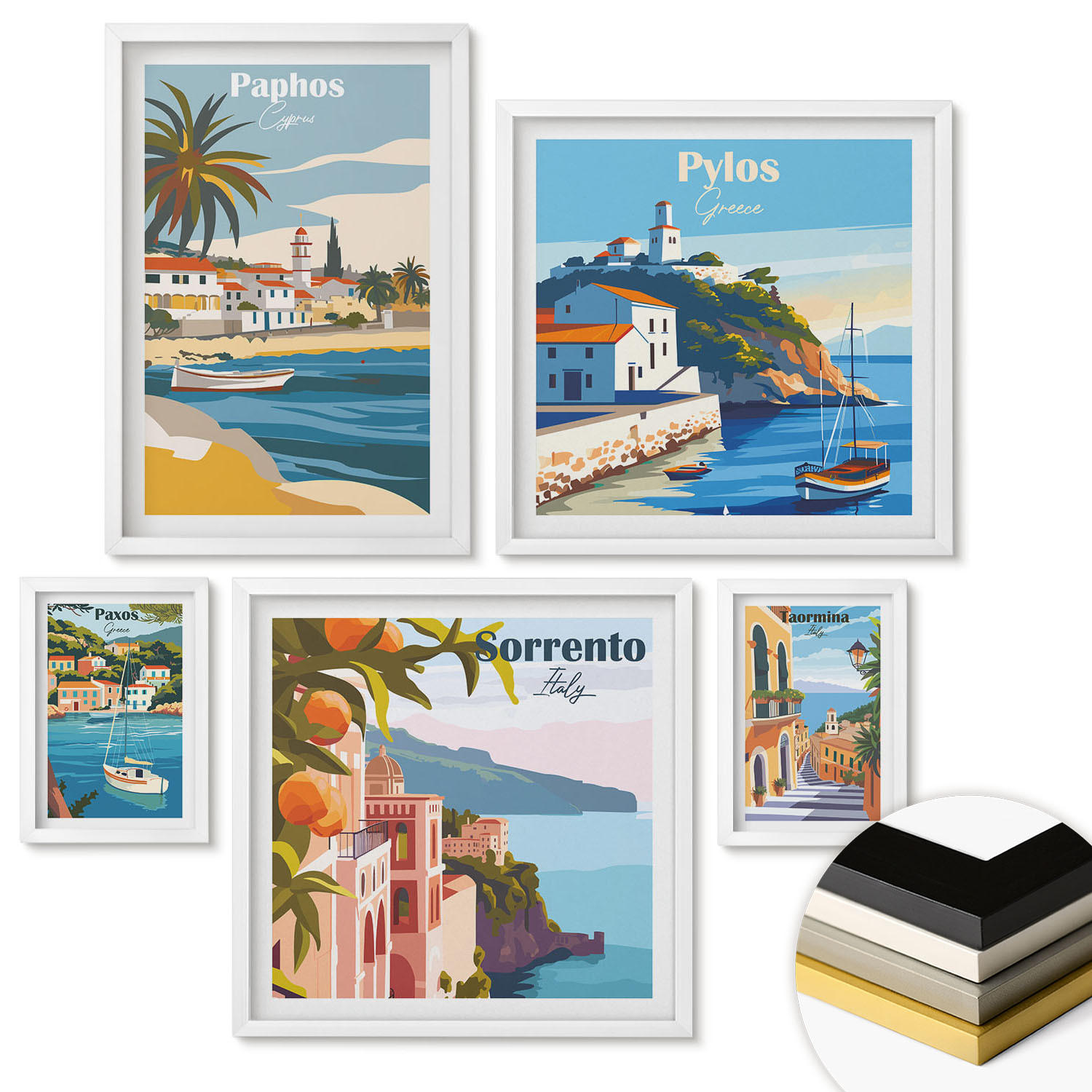 WANDBILDER 5er-Set - 50x50 cm & 20x30 cm & 40x60 cm Weißer Rahmen - Japanische Naturlandschaften - Weiß, Kunststoff (40/60cm) - ArtPrintCave