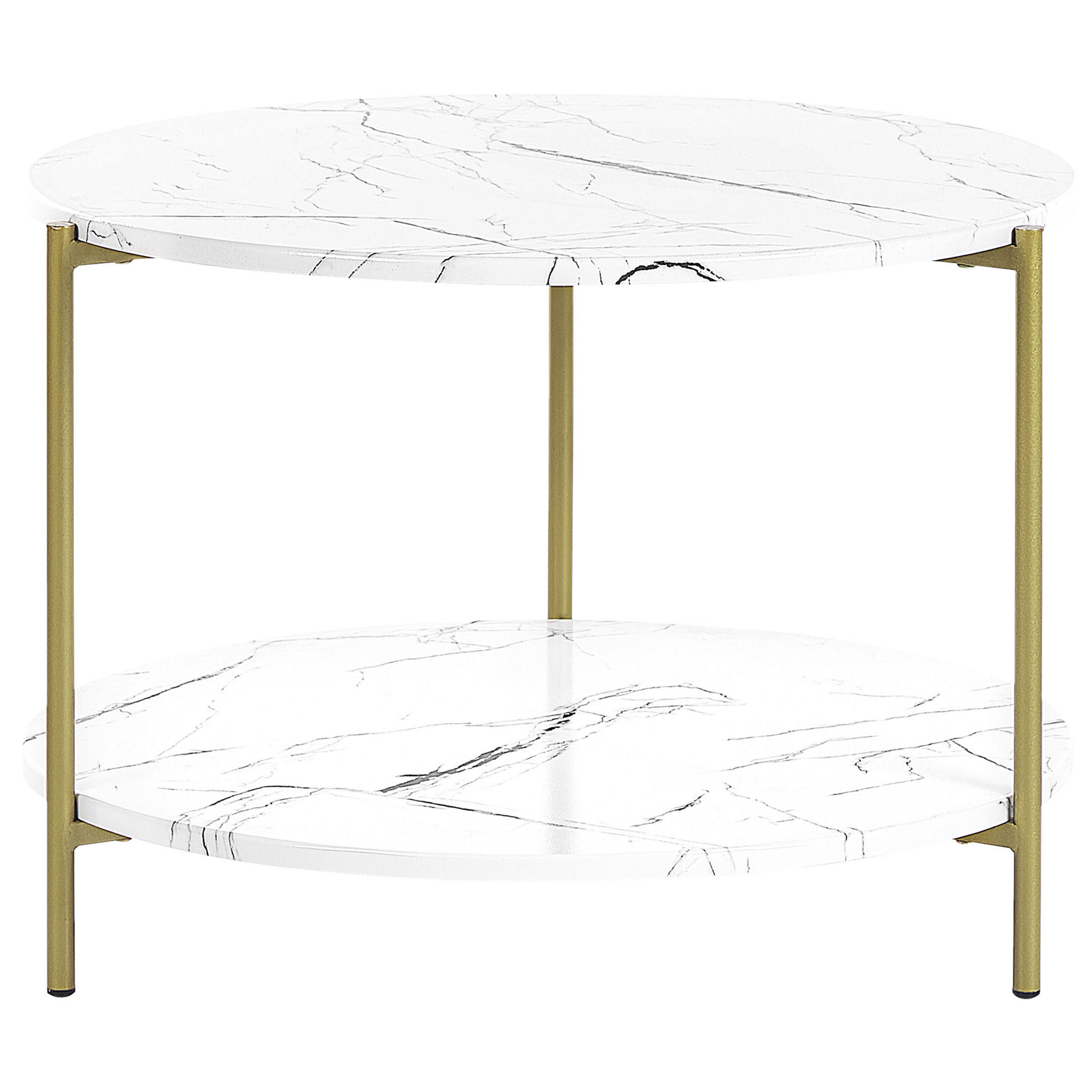 COUCHTISCH Marmor Optik Weiß/Gold 60 cm Reva - Goldfarben/Weiß, Holzwerkstoff (60/60/45cm) - Beliani
