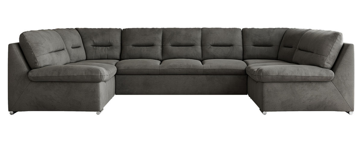 WOHNLANDSCHAFT COMODO U Dunkelgrau Velvet - Dunkelgrau/Silberfarben, Textil/Metall (340/93/206cm) - MKS