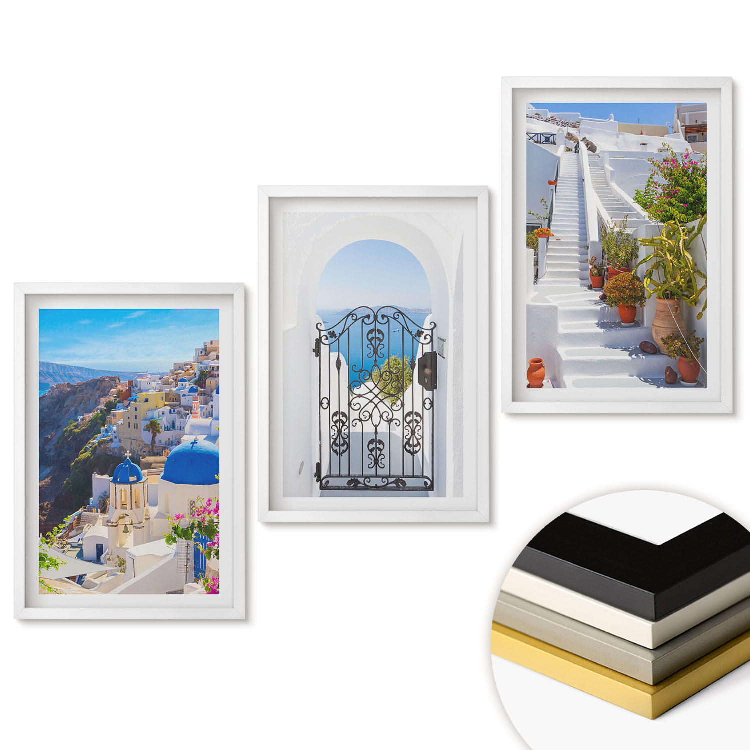 WANDBILDER 3er-Set - 40x60 cm Weißer Rahmen - Santorini-Architektur Oia - Weiß, Kunststoff (40/60cm) - ArtPrintCave