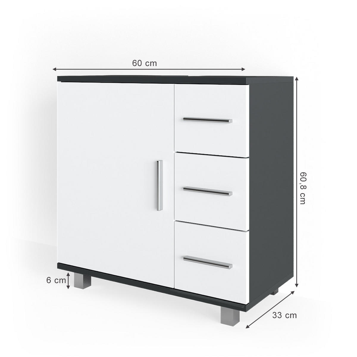 WASCHBECKENUNTERSCHRANK Ilias Anthrazit 60 x 60 cm - Anthrazit, Holzwerkstoff (60/60.8/33cm) - Vicco
