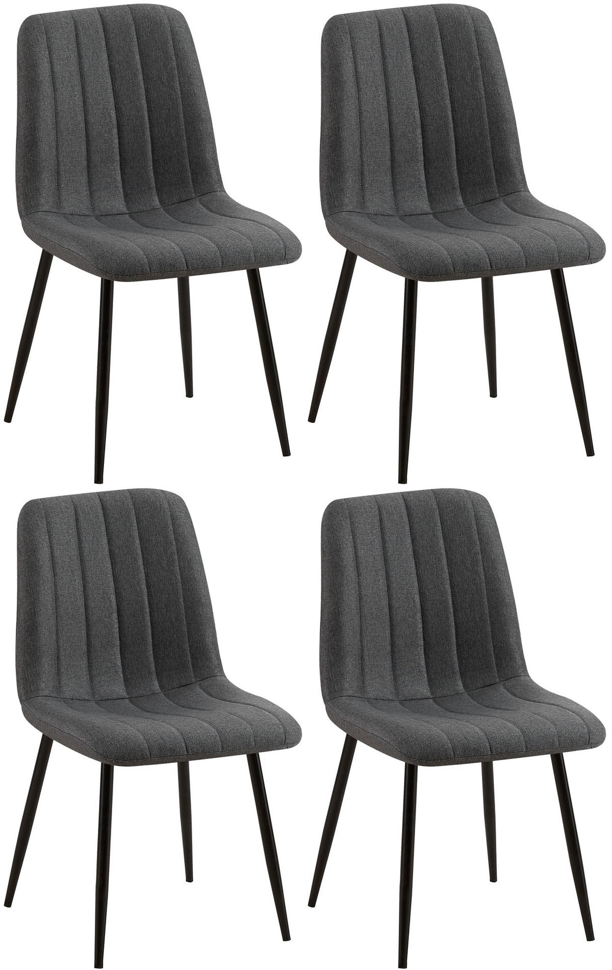 STUHL 4er Set Stoff Dunkelgrau - Dunkelgrau/Schwarz, Textil/Metall (45/88/53cm) - CLP