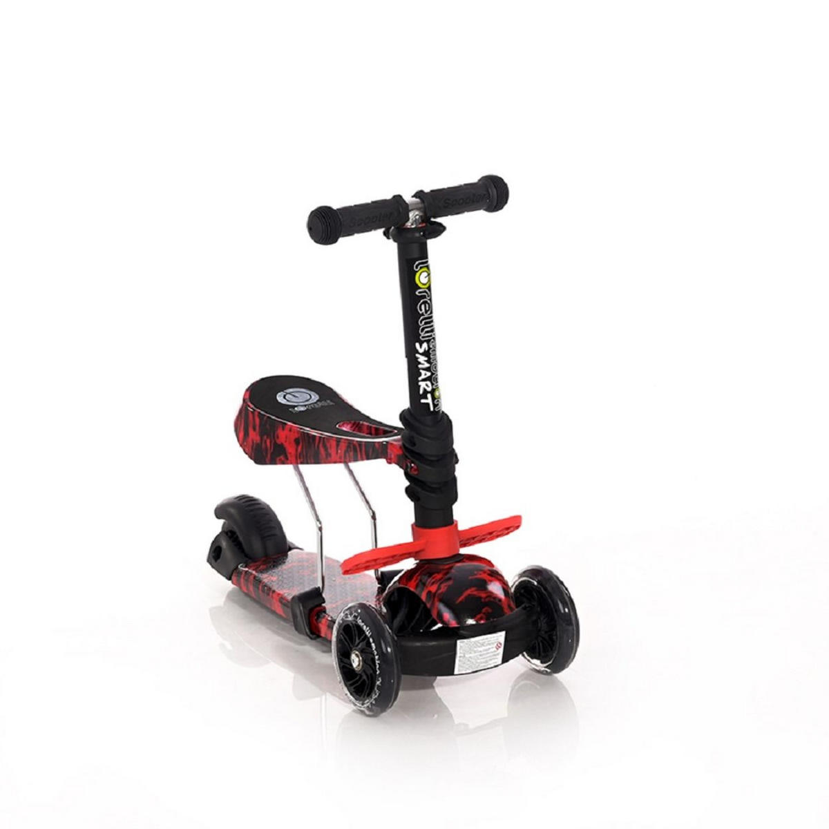 KINDERROLLER Laufrad Smart 2 in 1 Smart PU Räder leuchten klappbar verstellbar - Schwarz, Kunststoff (58/25/80cm) - Lorelli