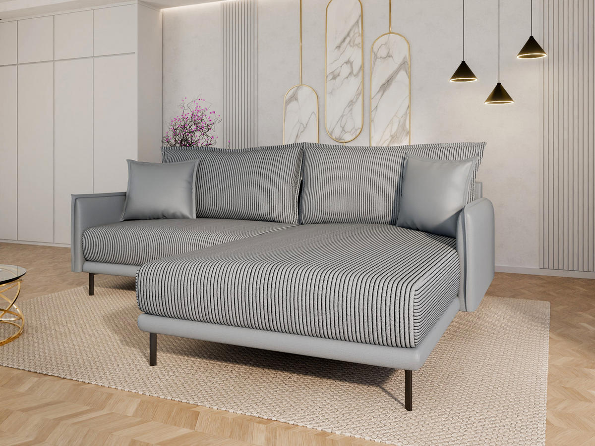 ECKSOFA Selva – modernes Design trifft auf höchsten Komfort, Grau - Grau, Holz (246/190cm) - Panda Möbel