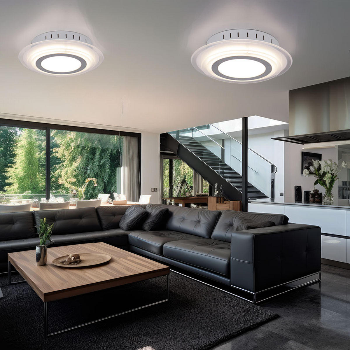 LED DECKENLEUCHTE Glas Silber rund 2er Set - Silberfarben, Glas (30/30/7.2cm)