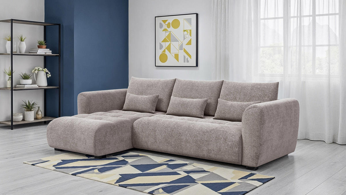 ECKSOFA SORENO 4-Sitzer, dunkelbeige - Beige/Schwarz, Holz/Textil (293/171cm) - Courtois Laville