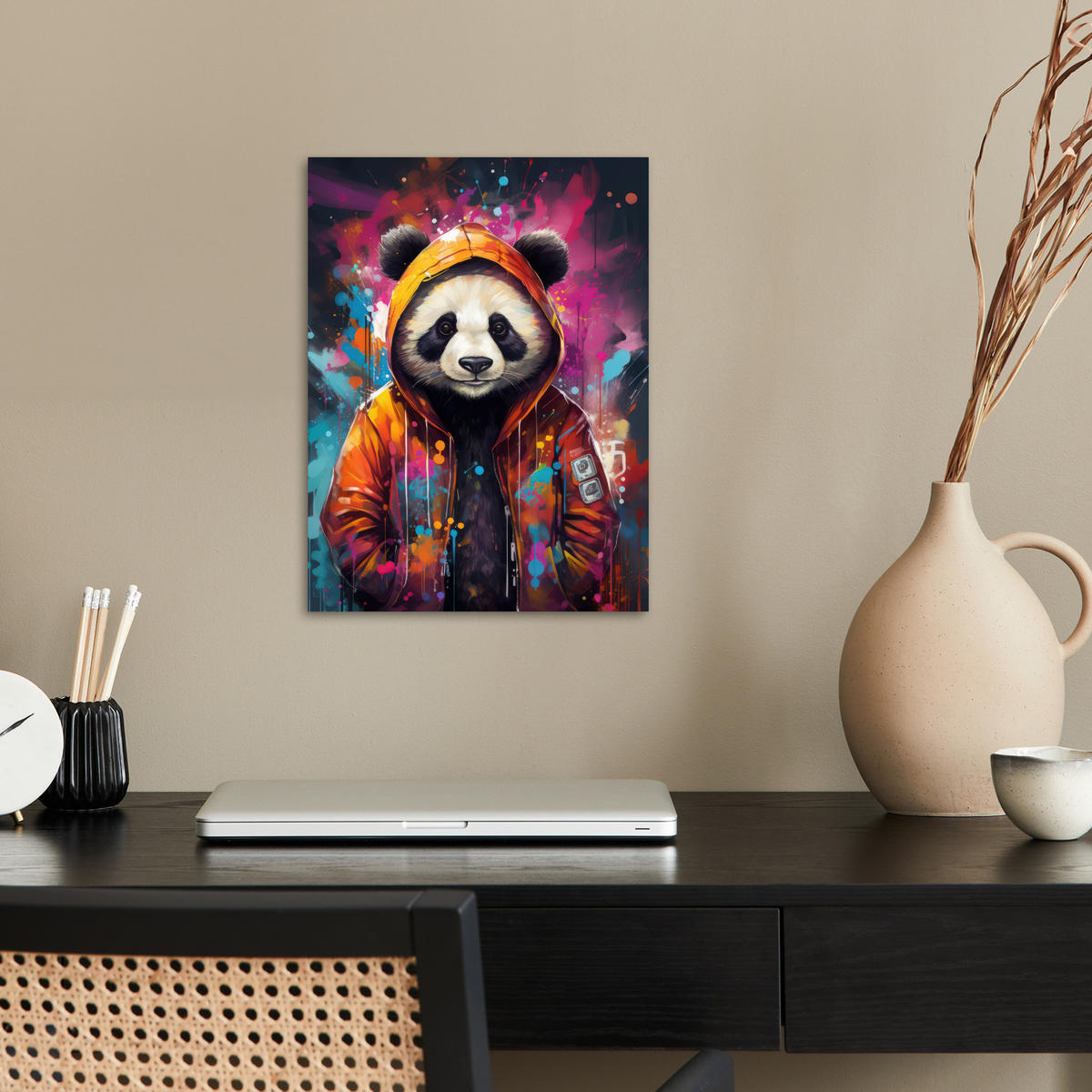 POSTER Panda - Jacke - Graffiti - Orange 30x40 cm - Orange, Papier (30/40/0.1cm) - MuchoWow