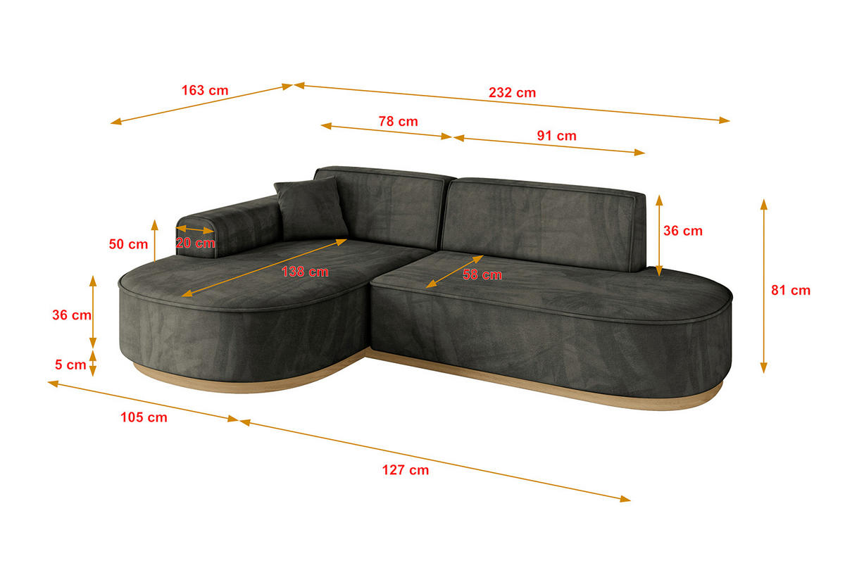 ECKSOFA Ottomane Links MARI-L1-v2 - 243x171x83 cm Schwarz Velours - Schwarz, Holzwerkstoff/Textil (243/171cm) - ALTDECOR