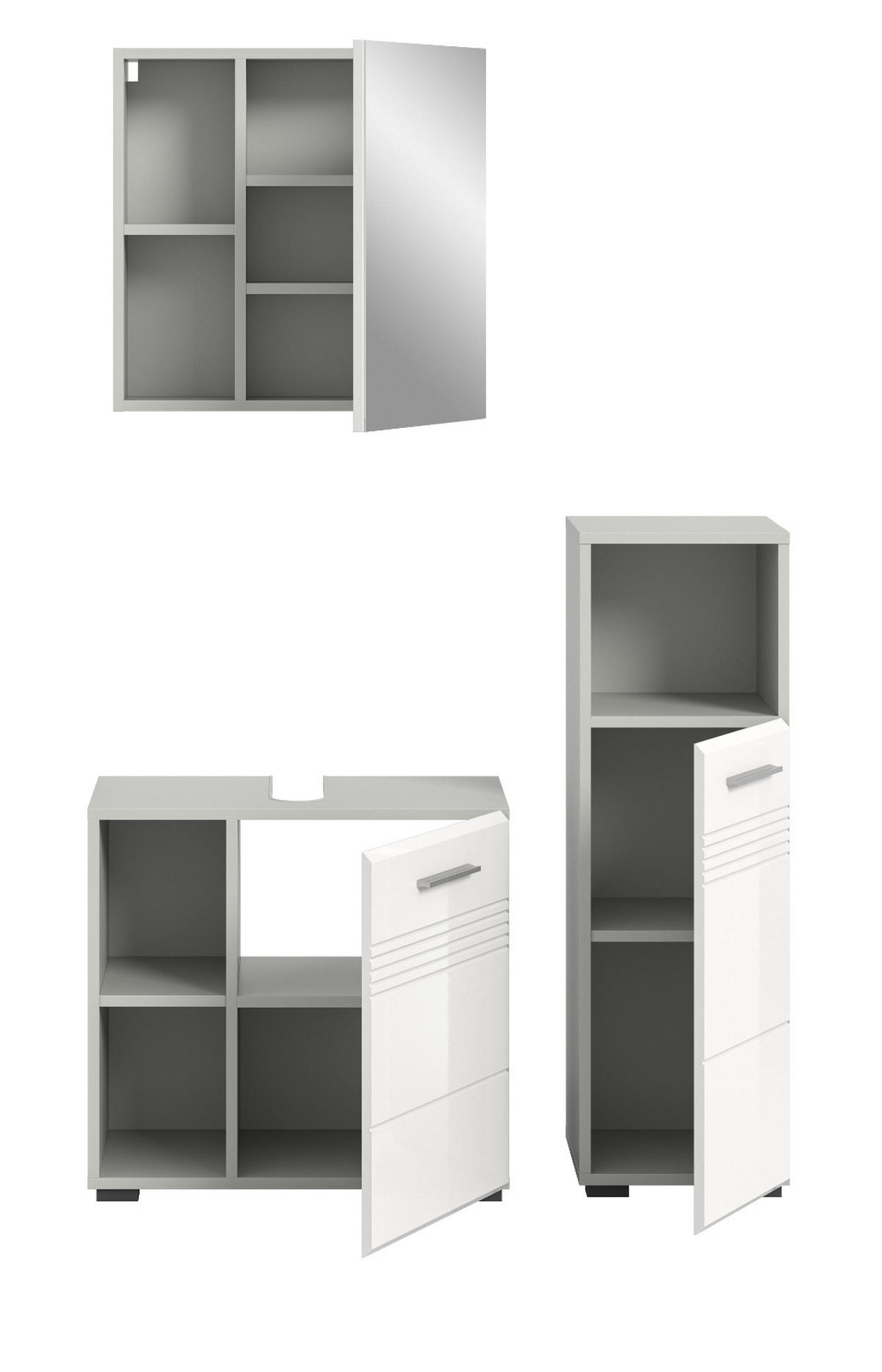 BADMÖBEL-SET 3-teilig weiß Hochglanz, grau 105 cm, Komplettset mit Soft-Close - Weiß Hochglanz/Grau, Glas/Holzwerkstoff (105/190/32cm) - Inn.Furn