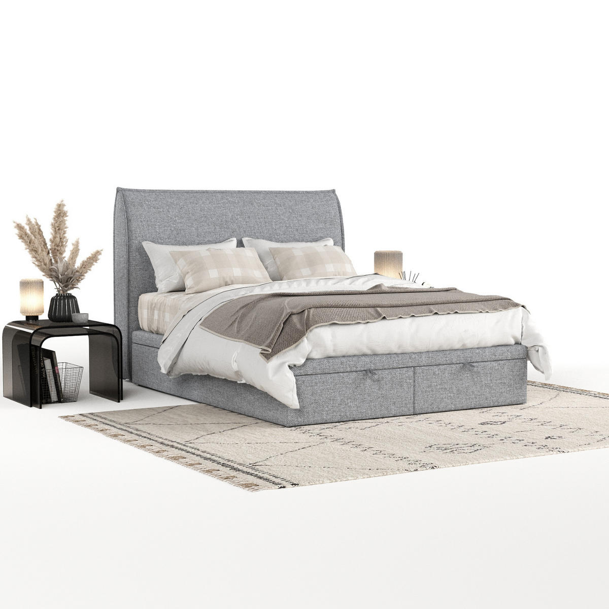 POLSTERBETT Tuvalu mit Stauraum 120/200 cm Grau im Alta Stoff - Schwarz/Grau, Holz/Holzwerkstoff (120/200cm) - AltaBeds