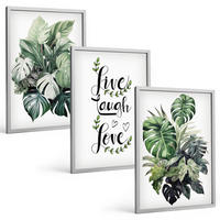 BILDER SET 3er Set - 40x60 cm Silberner Rahmen - Blattpflanzen leben, lachen, lieben - Silberfarben, Kunststoff (40/60cm) - TULUP