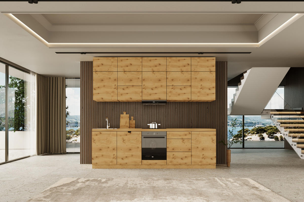 KÜCHENZEILE 300 cm - Langen KL13-M300 - in Artisan Eiche - Eiche Artisan, Holz (300/212/52cm)