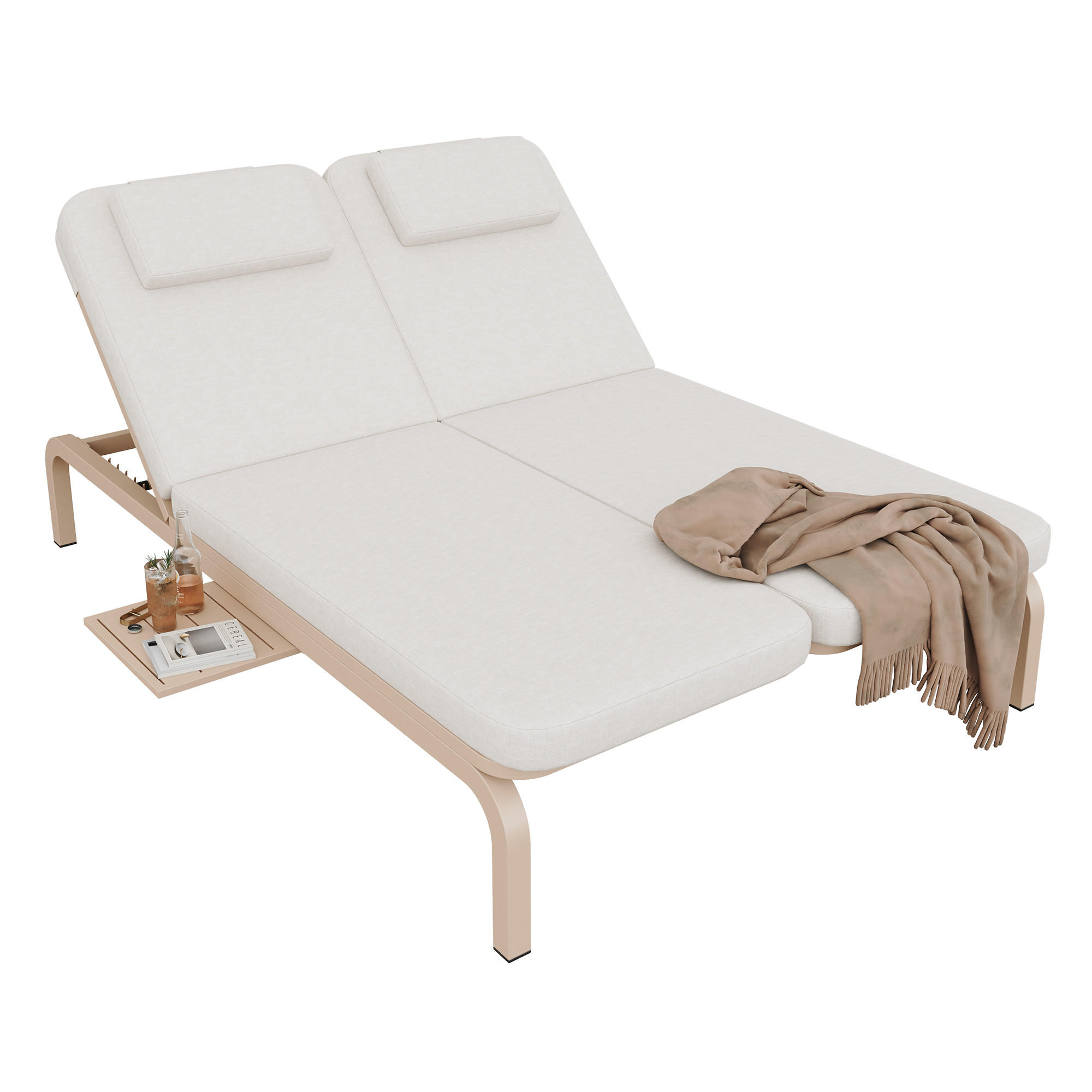 SONNENLIEGE aus Polyester in Beige mit ausziehbarer Tischplatte & Kopfstütze - Beige, Metall (127/93/194cm) - Modfu