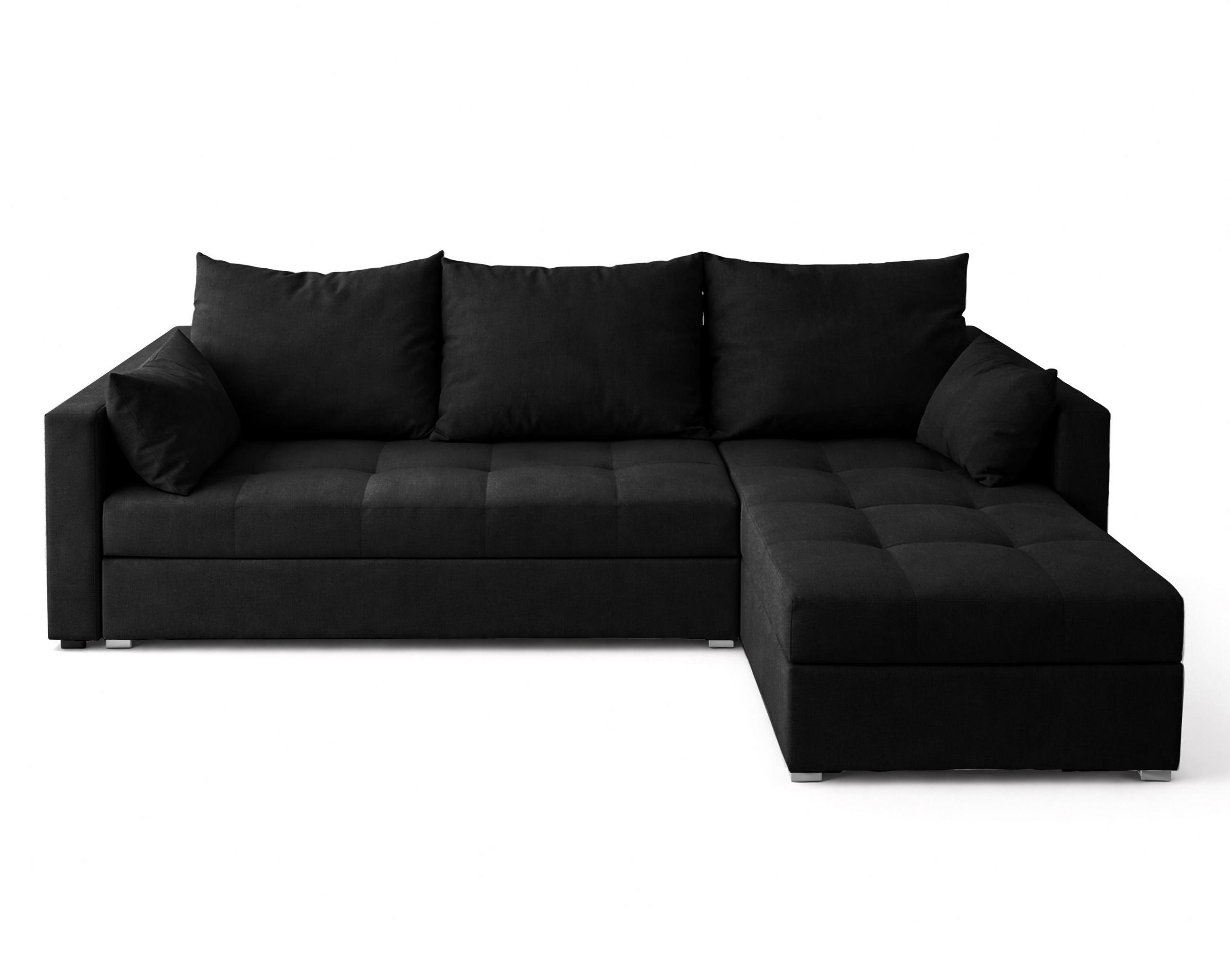 ECKSOFA Universelle L Form Elif Schwarz 220/140/85 cm stilvolle mit Schlaffunktion - Silberfarben/Schwarz, Kunststoff/Textil (220/140cm) - AX Living