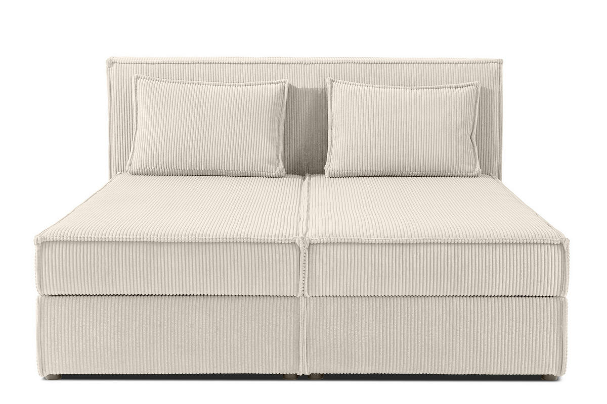 BOXSPRINGBETT ROTI 160x200 mit Matratze und Topper, mit Bettkasten, ecrufarben - Ecru/Schwarz, Holz/Holzwerkstoff (160/200cm) - KONSIMO®