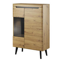 VITRINE Schwarz Nordan Dielenmöbel Mit LED 90 cm - Schwarz/Eiche Artisan, Holzwerkstoff (90/134/40cm) - Sepro Meble