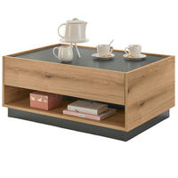 COUCHTISCH Eiche Evoke, grau 90 x 60 cm, Wohnzimmertisch mit Stauraum - Schwarz/Naturfarben, Holz/Holzwerkstoff (90/90/1cm) - Furn.Design