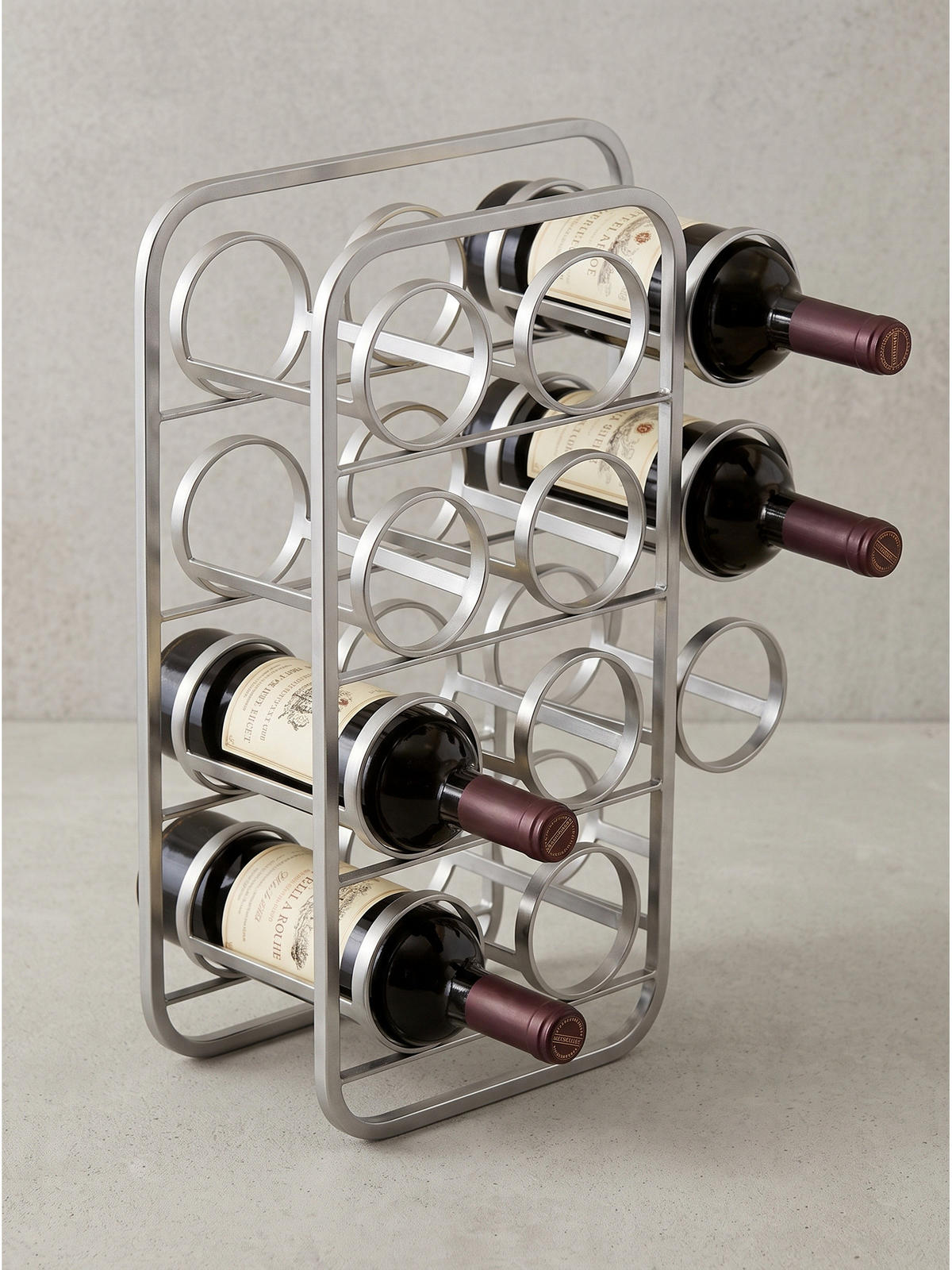 WEINFLASCHENREGAL POSITANO, Stahl, Silber, 34 x 15 x 47 cm - Silberfarben, Metall (34/47/15cm) - KADIMA DESIGN
