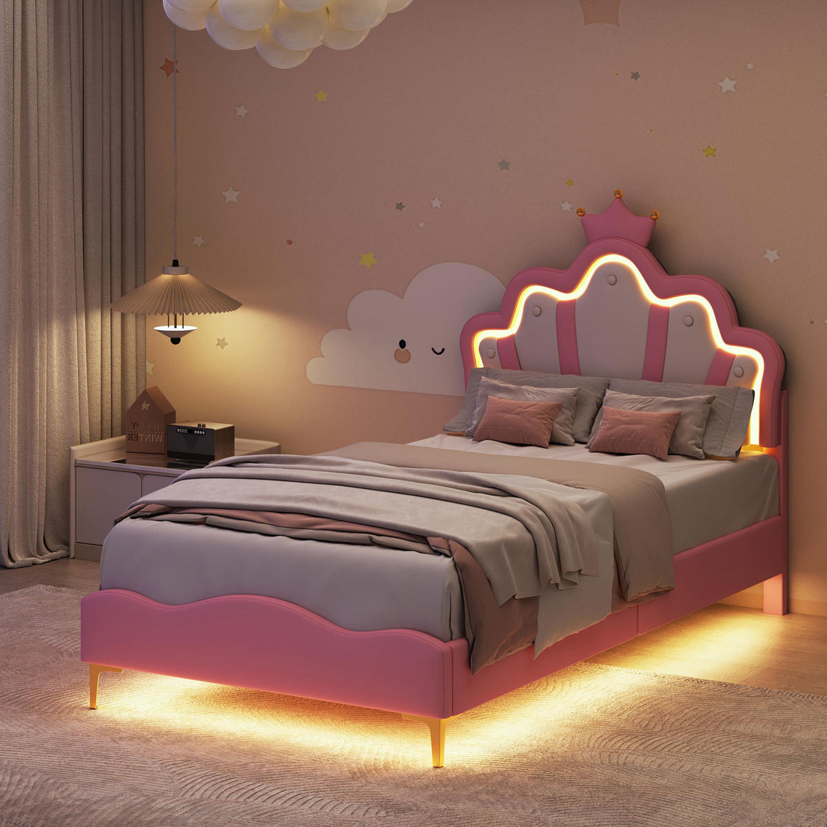 KINDERBETT 90/190 cm, in Rosa, Polsterbett Kinder Einzelbetten 90/190 mit Lattenrost, Verstellbarem Kopfteil - Pink, Leder/Holz (90/190.2cm) - BPKADHY