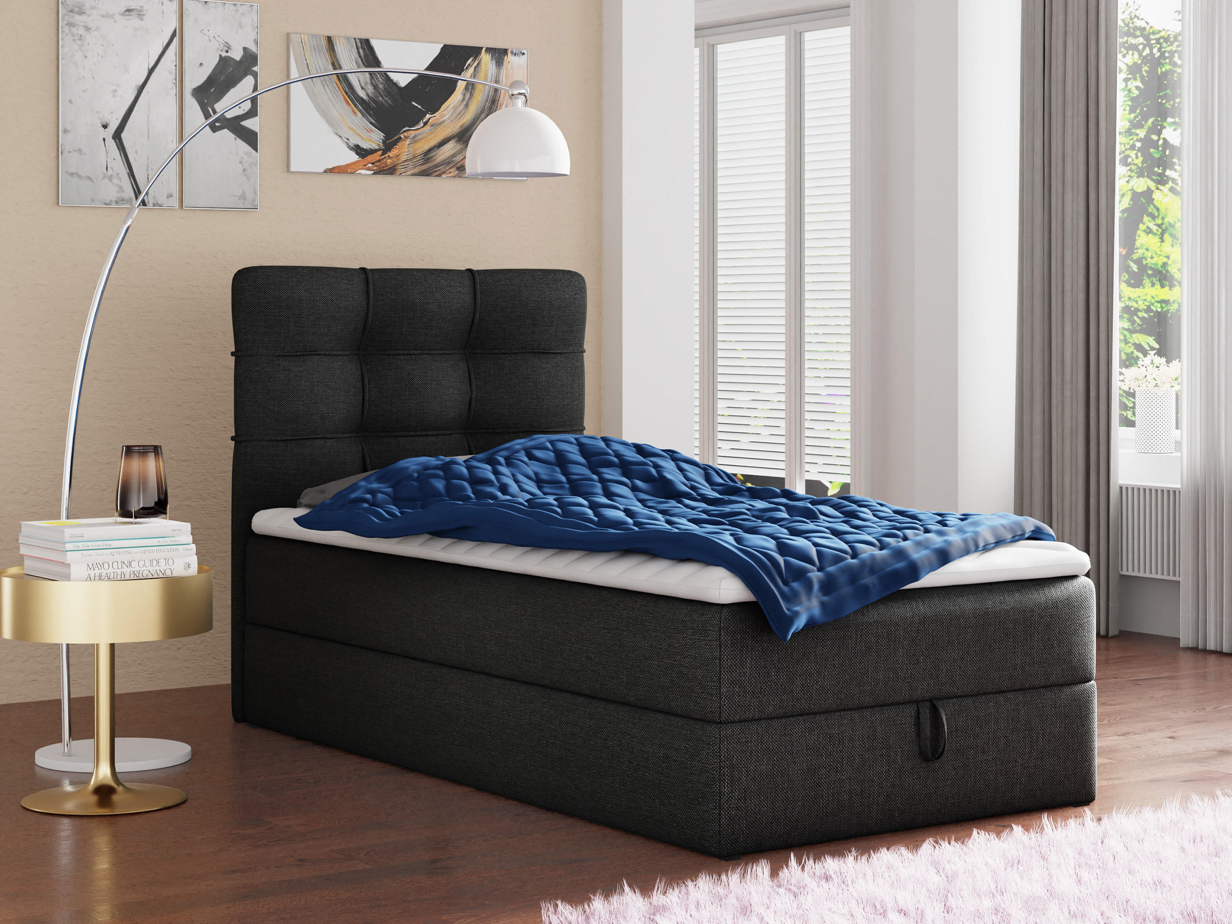 BOXBETT Best Mini - 90x200 - schwarz (Inari 100, Webstoff) - Schwarz, Holz/Holzwerkstoff (90/200cm) - Sofnet