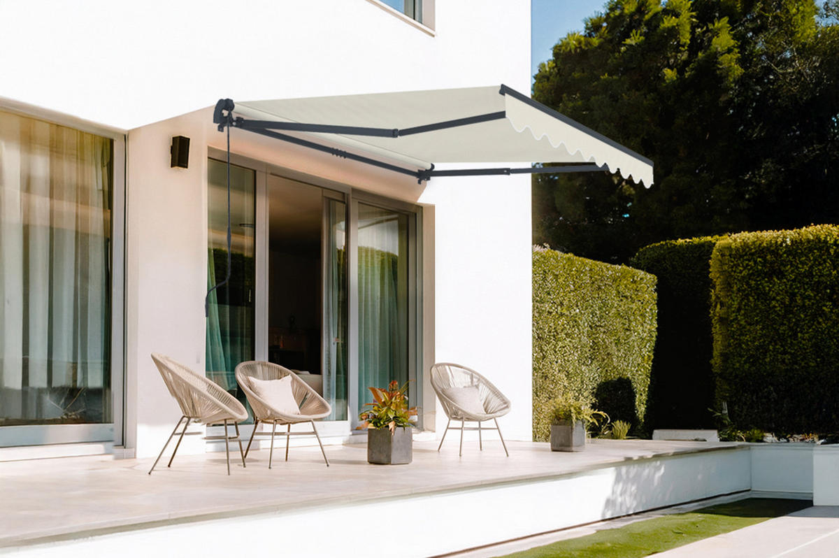 EINTEILIGE MARKISE Vecchio Beige 2,5m x 2m - Premium-Leinwand 320g/m² - Beige, Metall (250/270/200cm) - Cazeboo