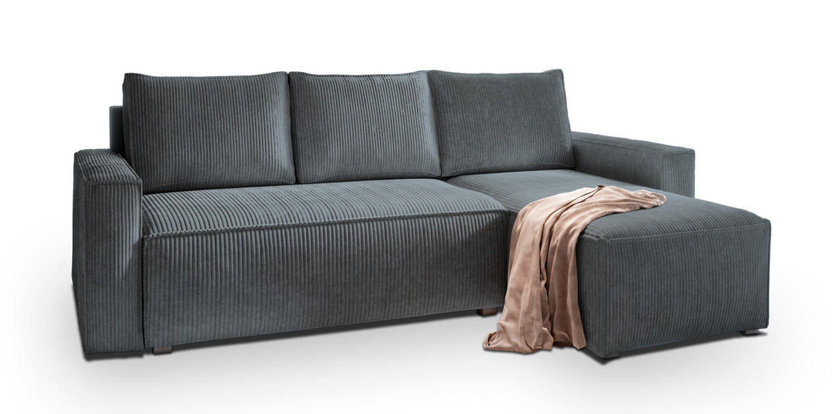 ROHOVÁ SEDAČKA POTARO šedá - šedá, dřevo/textil (232/140cm) - MASSENO