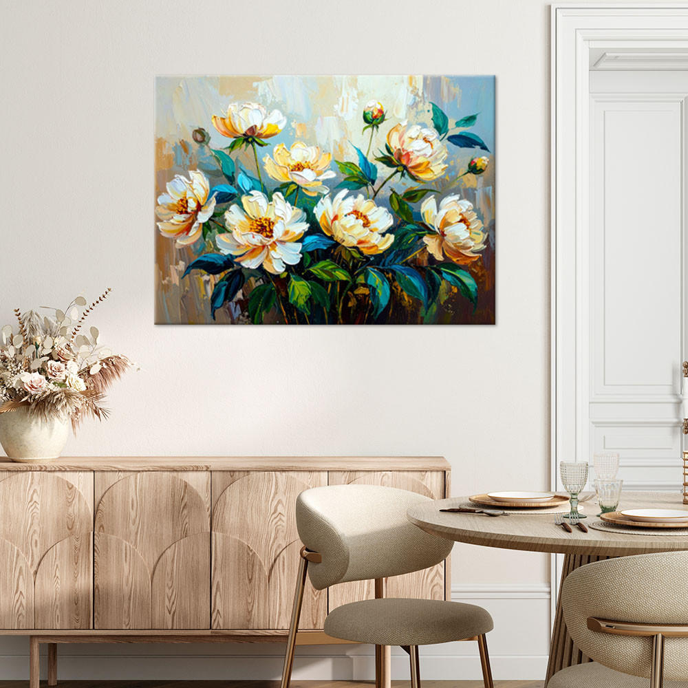 LEINWANDBILD Blumenstrauß Grün Farbe 90x60cm - Multicolor, Textil (90/60cm) - Feeby