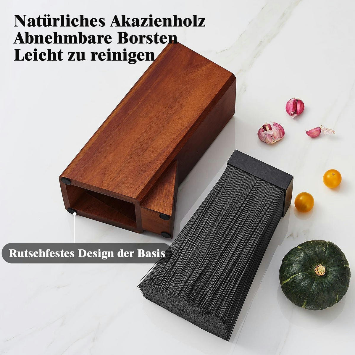 MESSERBLOCK aus Akazienholz mit Kunststoffborsten, 1-stöckig - Braun, Holz (12/26.5/11.5cm)