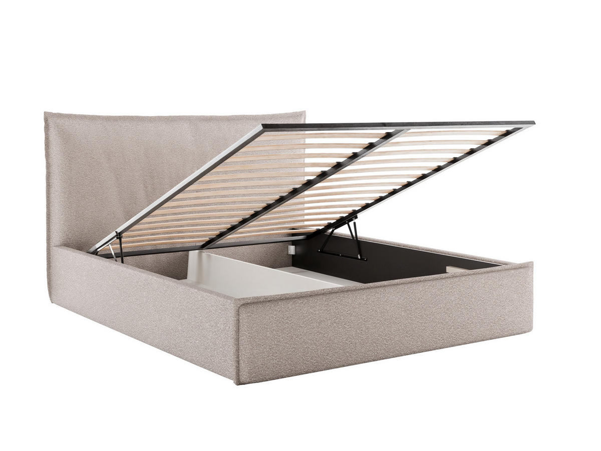 POLSTERBETT LUNA 140x200 cm mit Bettkasten, Stauraum und Metall-Lattenrost – Bouclé Stoff Grau - Schwarz/Grau, Textil/Metall (140/200cm) - Luxkor24
