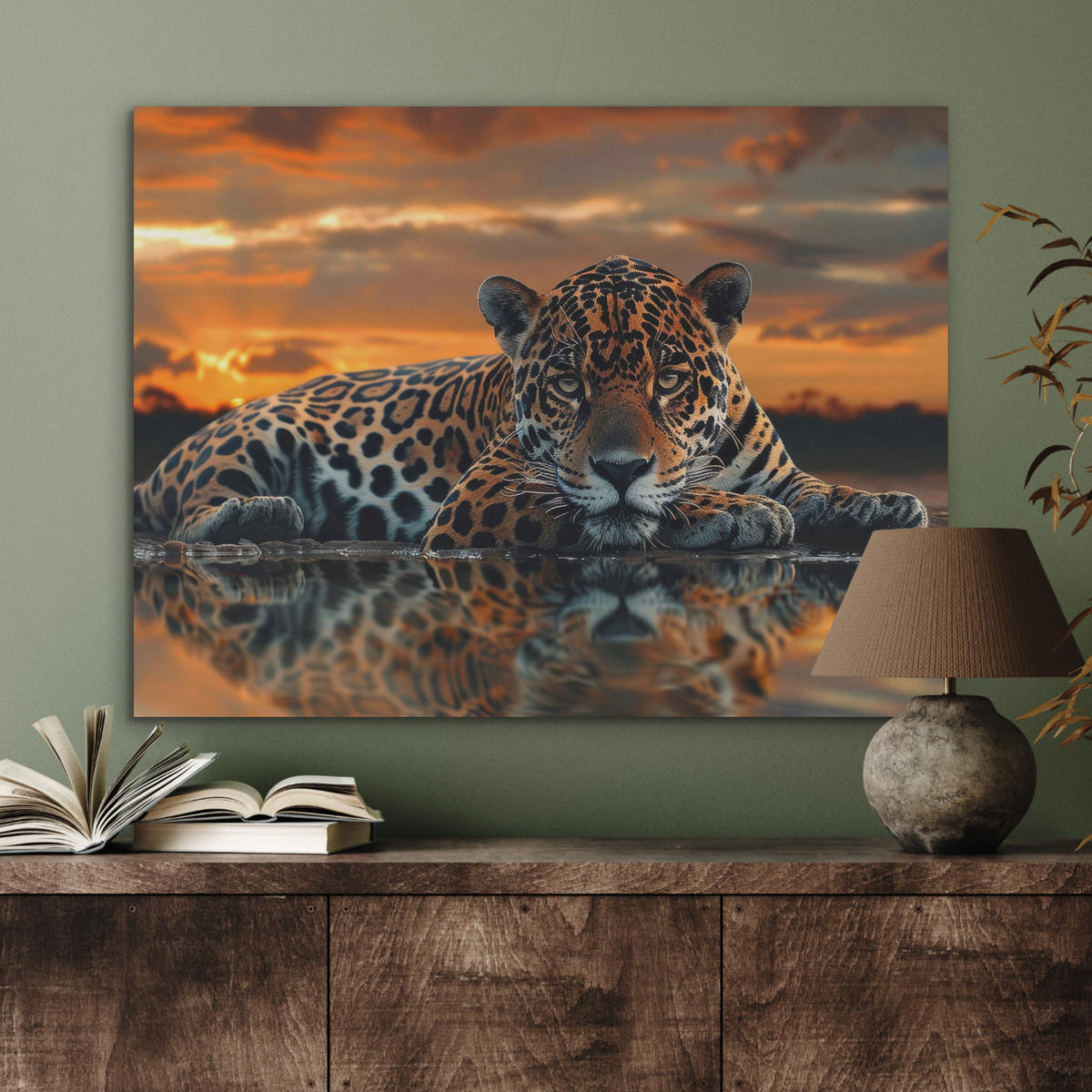 AKUSTIKPANEEL Natur - Leopard - Tier - Sonnenuntergang - Modern 80x60 cm - Orange, Textil (80/0.9/60cm) - MuchoWow
