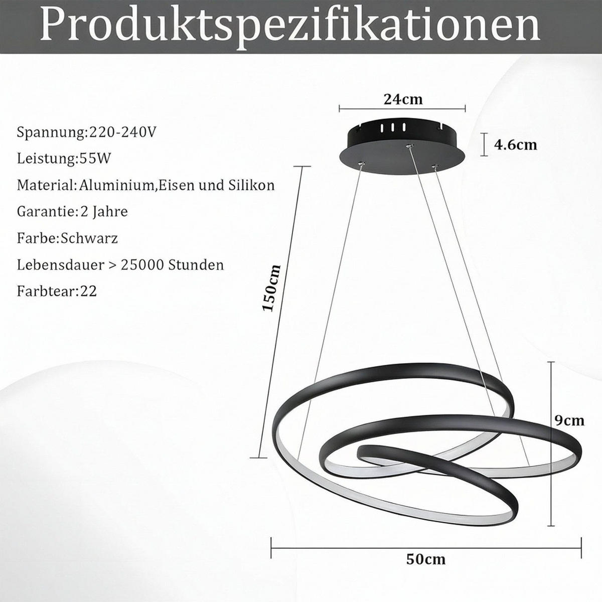 LED-PENDELLEUCHTE Thalindra 50/50/150 cm - Schwarz, Metall (50/50/150cm) - ZMH