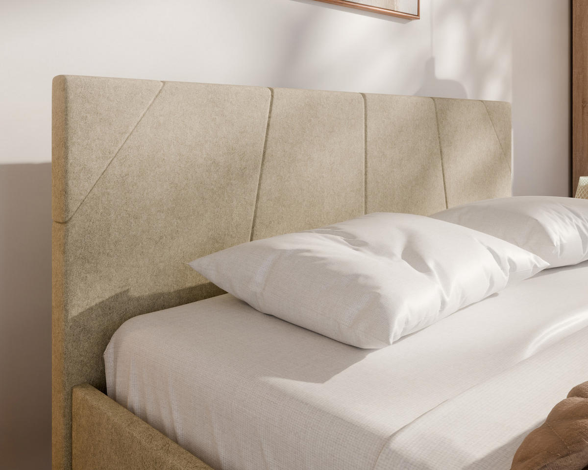 POLSTERBETT ALMORE 140x200cm, 7-Zonen-Taschenfederkernmatratze mit Kokos ARLAN (21 cm), beige - Beige, Holz (140/200cm) - Homesy