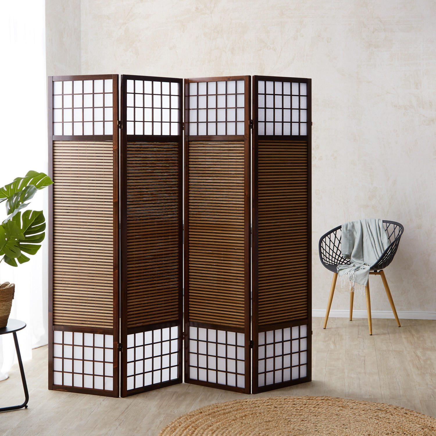 PARAVENT 4-tlg. 176/175 cm Braun Bambuslamellen - Braun, Holz (176/175/2cm) - Homestyle4u
