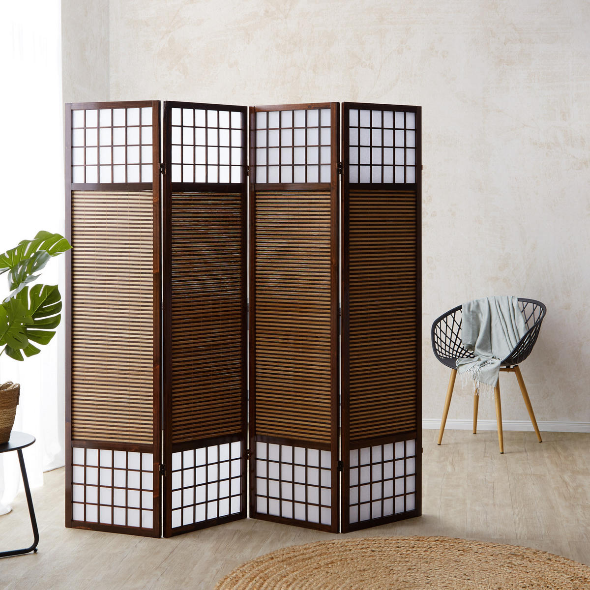 PARAVENT 4-tlg. 176/175 cm Braun Bambuslamellen - Braun, Holz (176/175/2cm) - Homestyle4u