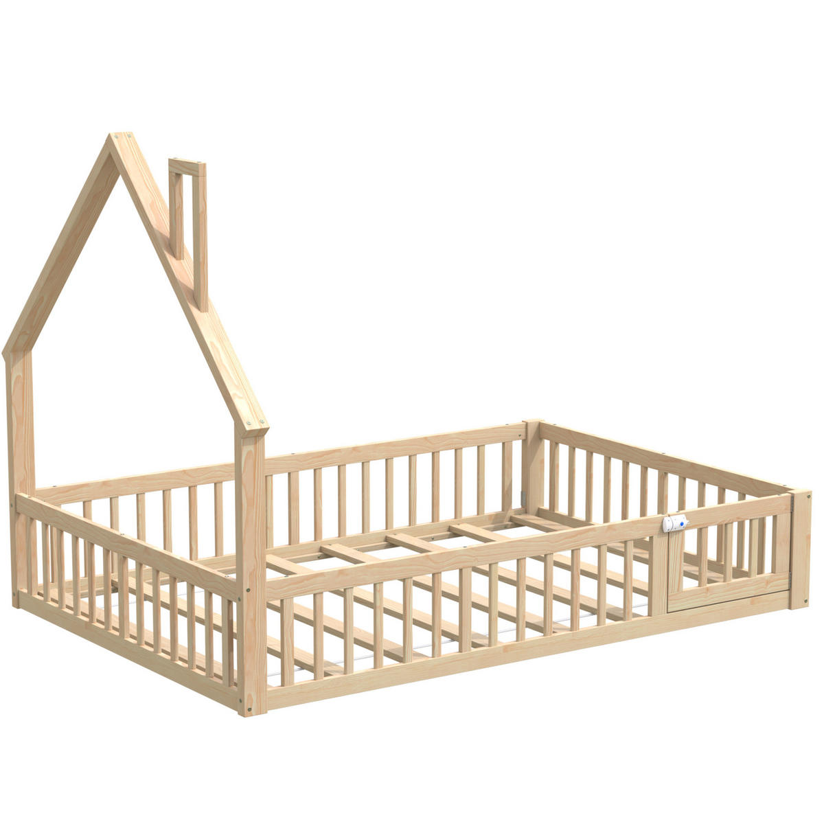 KINDERBETT 140/190 cm mit Lattenrost, Sicherheitsgitter und Schornsteinform, Natur - Naturfarben, Holz (140/190cm) - Redom
