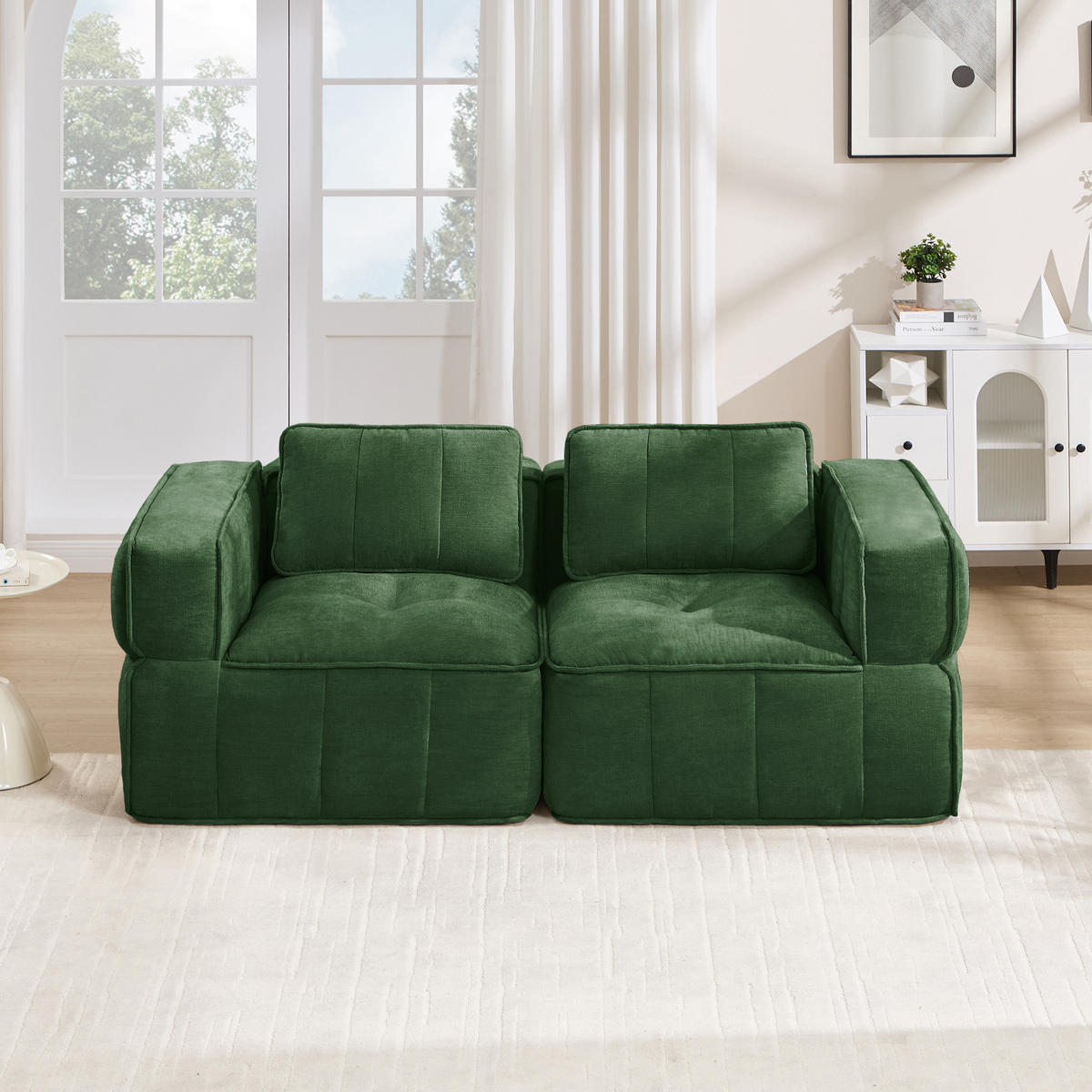 2-SITZER-SOFA DE-34428 Tiefsitz und 32D-Schaum Grün - Grün, Textil (93/67/198cm) - ComfortXL