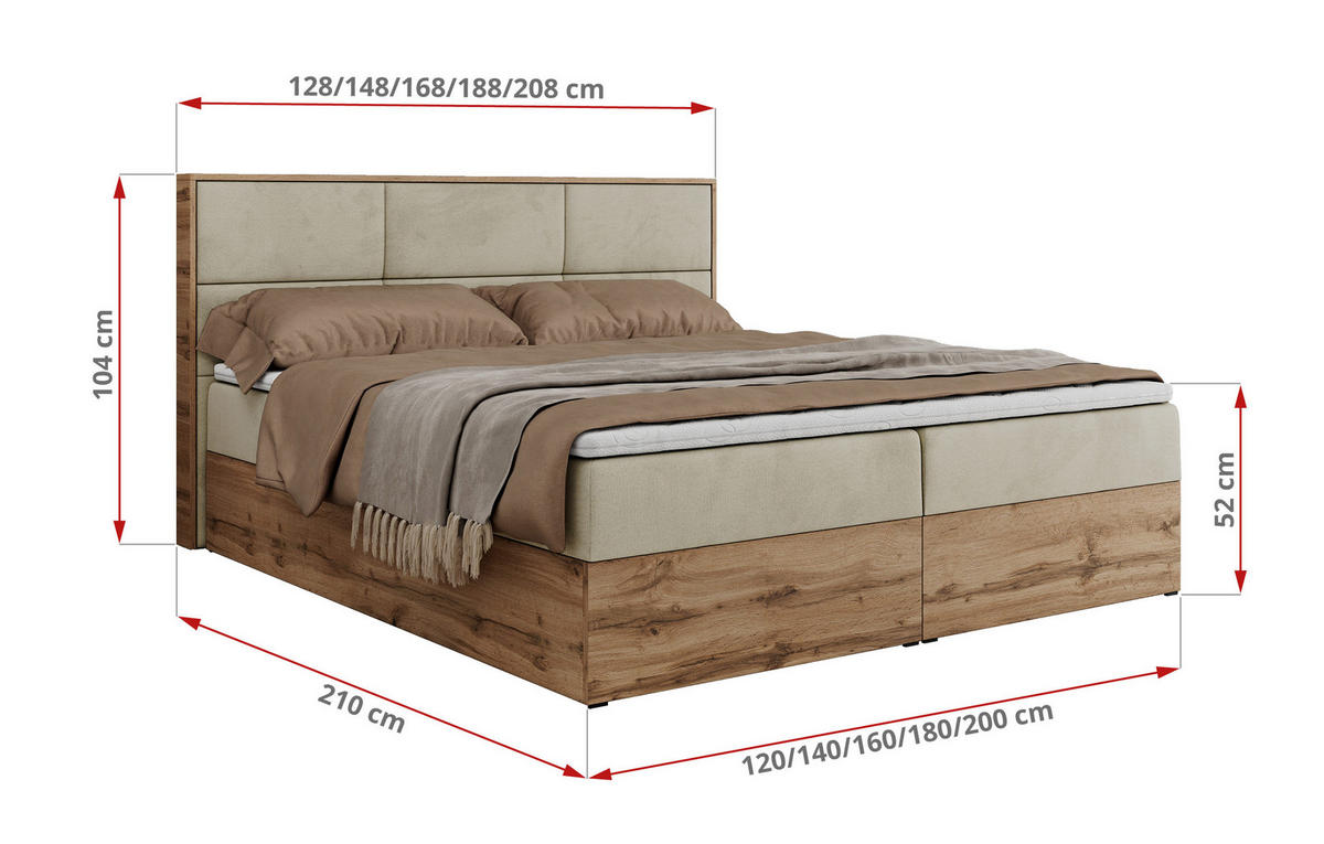 BOXBETT ALBERO 2 - 140/200 Beige Velvet - H3 - Beige, Holz/Textil (140/200cm) - MKS