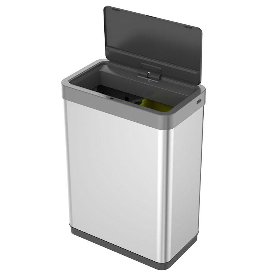 MÜLLEIMER Sensor Aus Mattem Edelstahl 40 Liter 64,8 x 47 x 28 cm Zwei Kunststoff Inneneimer Silber - Silberfarben, Metall (46.9/64.8/27cm) - PROREGAL