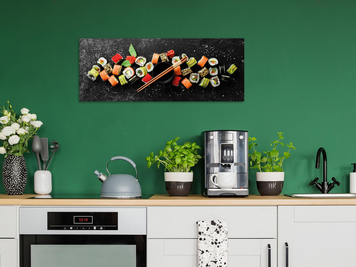GLASBILD 80x30 cm Küche Sushi schwarz - Multicolor, Glas (80/30cm) - artissimo