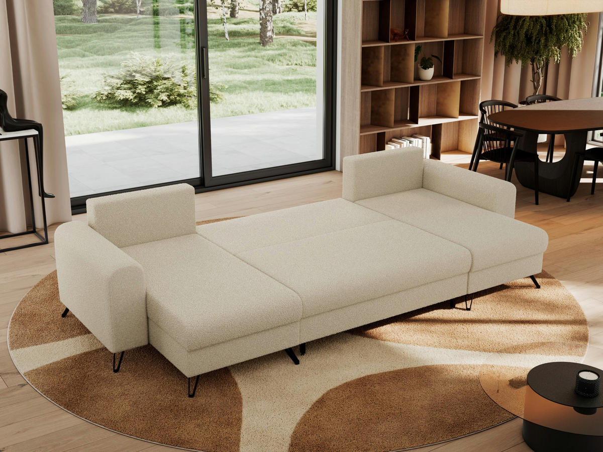 WOHNLANDSCHAFT AXEL U Boucle Beige - Beige/Schwarz, Textil/Metall (312/90/140cm) - MKS