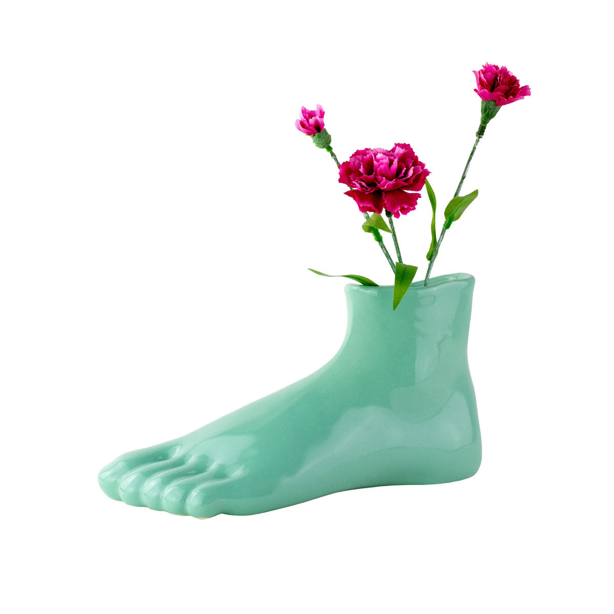 BLUMENVASE Arts of Parts Fuß, Steingut, Türkis, 24 x 9.5 x 13 cm - Grün, Keramik (12.8cm) - Donkey Products