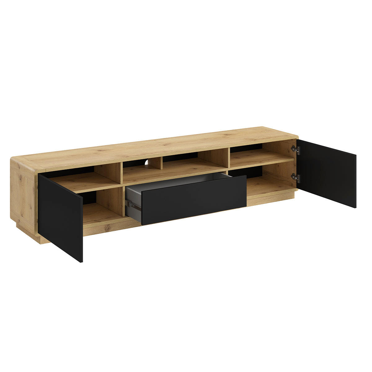 TV-MÖBEL Raven Mattschwarz und Holz - Schwarz, Holzwerkstoff (200/45/40cm) - Petits-meubles