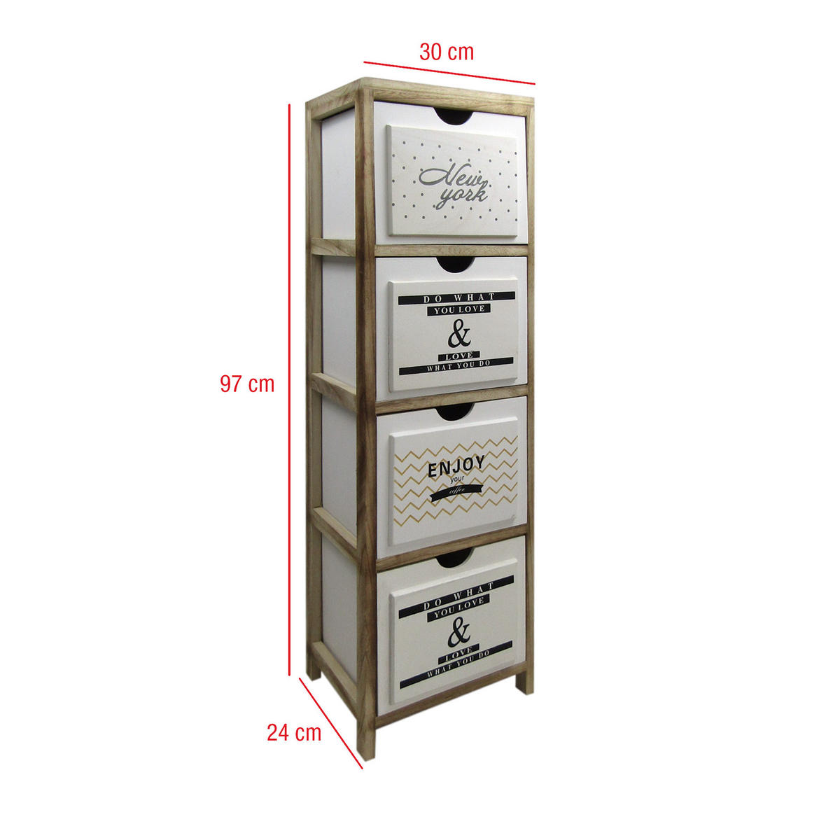 KOMMODE Weiß 24/24/97 cm - Weiß, Naturmaterialien (24/97/24cm) - Mobili Rebecca