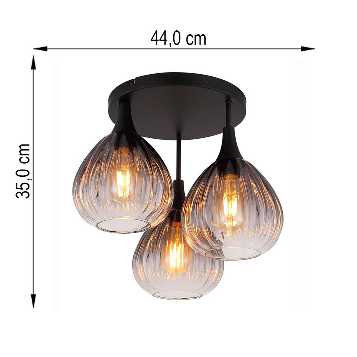 DECKENLEUCHTE Metall, Schwarz, Glas rauchfarben, 3-flammig - Schwarz, Glas (44/44/35cm) - Globo Lighting