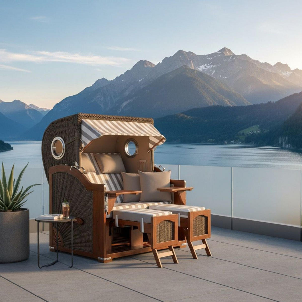 STRANDKORB XXL Düne Grande 2,5 Sitzer - Braun/Grau, Metall (142/170/95cm) - Mr. Deko