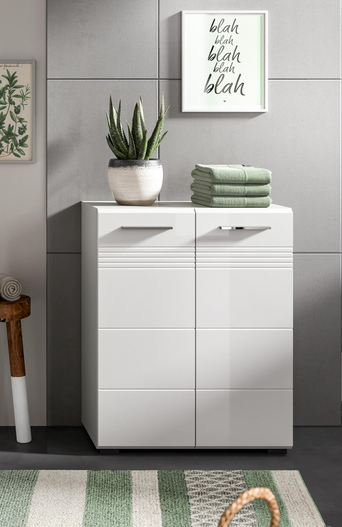 MIDISCHRANK weiß Hochglanz, grau 60 cm, Badschrank mit Soft-Close - Weiß Hochglanz/Silberfarben, Holzwerkstoff/Kunststoff (60/80/30cm) - Inn.Furn