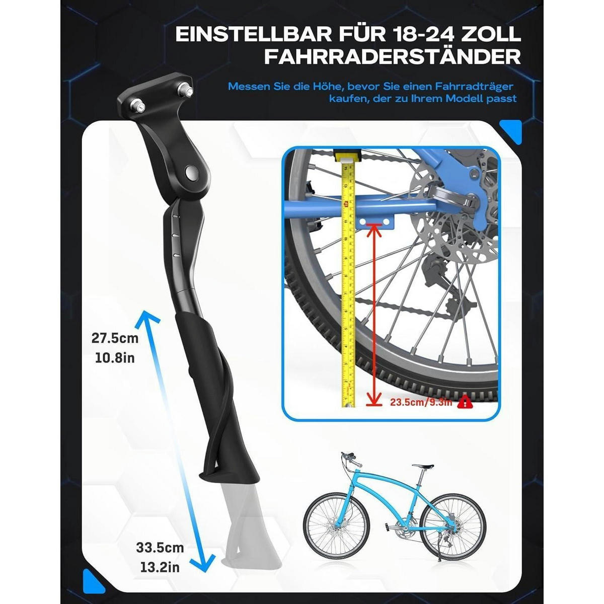 FAHRRADSTÄNDER höhenverstellbar 18-24 Zoll Aluminiumlegierung bis 35 kg - Schwarz, Metall (1/1/33.5cm)