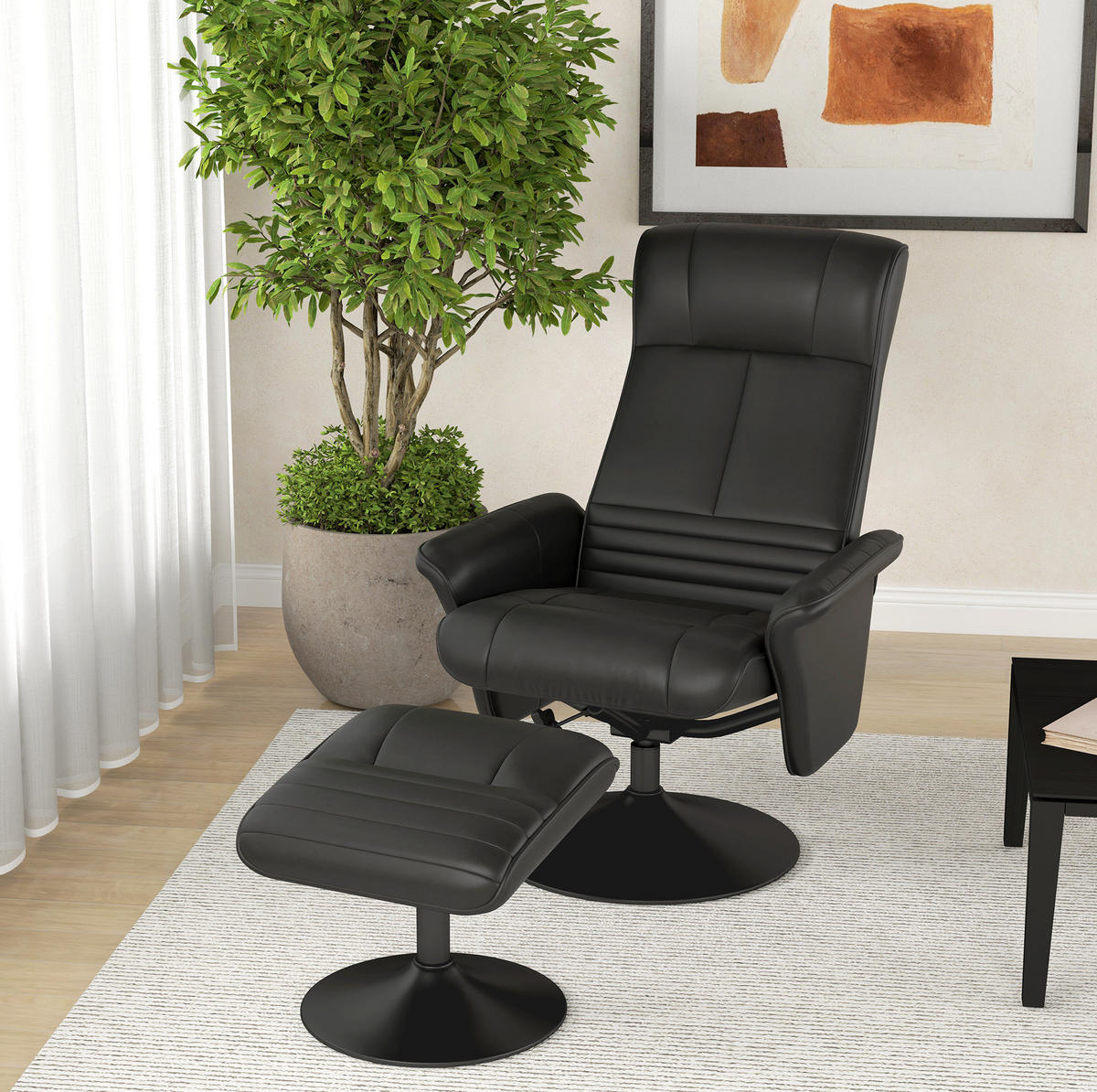 RELAXSESSEL 69/71/104 cm in Schwarz mit Hocker und Liegefunktion - Schwarz, Textil (71/104/69cm) - Flora Grace