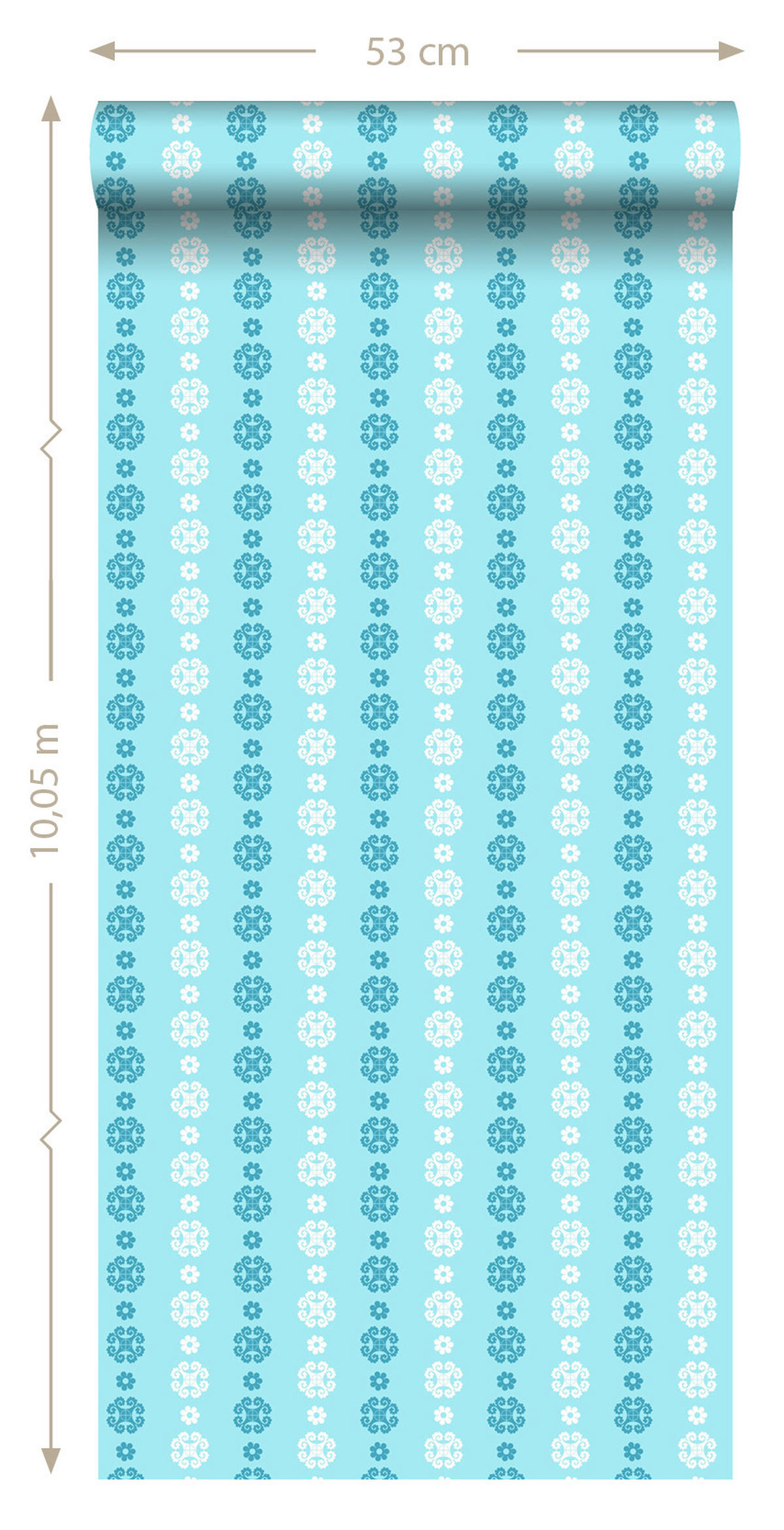 TAPETE Spitzemotiv 53 cm x 10.05 m - Türkis, Papier (53/0.1cm) - ESTAhome