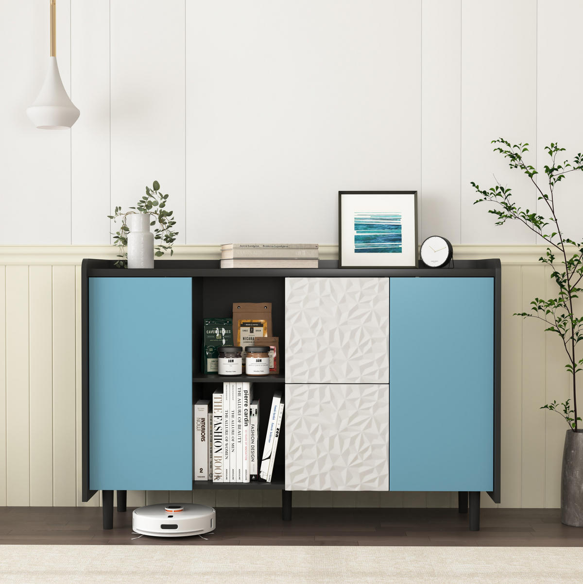 SIDEBOARD 120/40/80 cm, Schwarz/Blau, mit 2 Schubladen, offenem Fach und Schrank, Schwarz/Blau - Blau, Holzwerkstoff (120/80/40cm) - Redom
